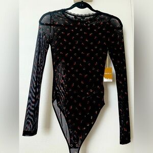 Forever 21 Bodysuit Black with cherrys Small